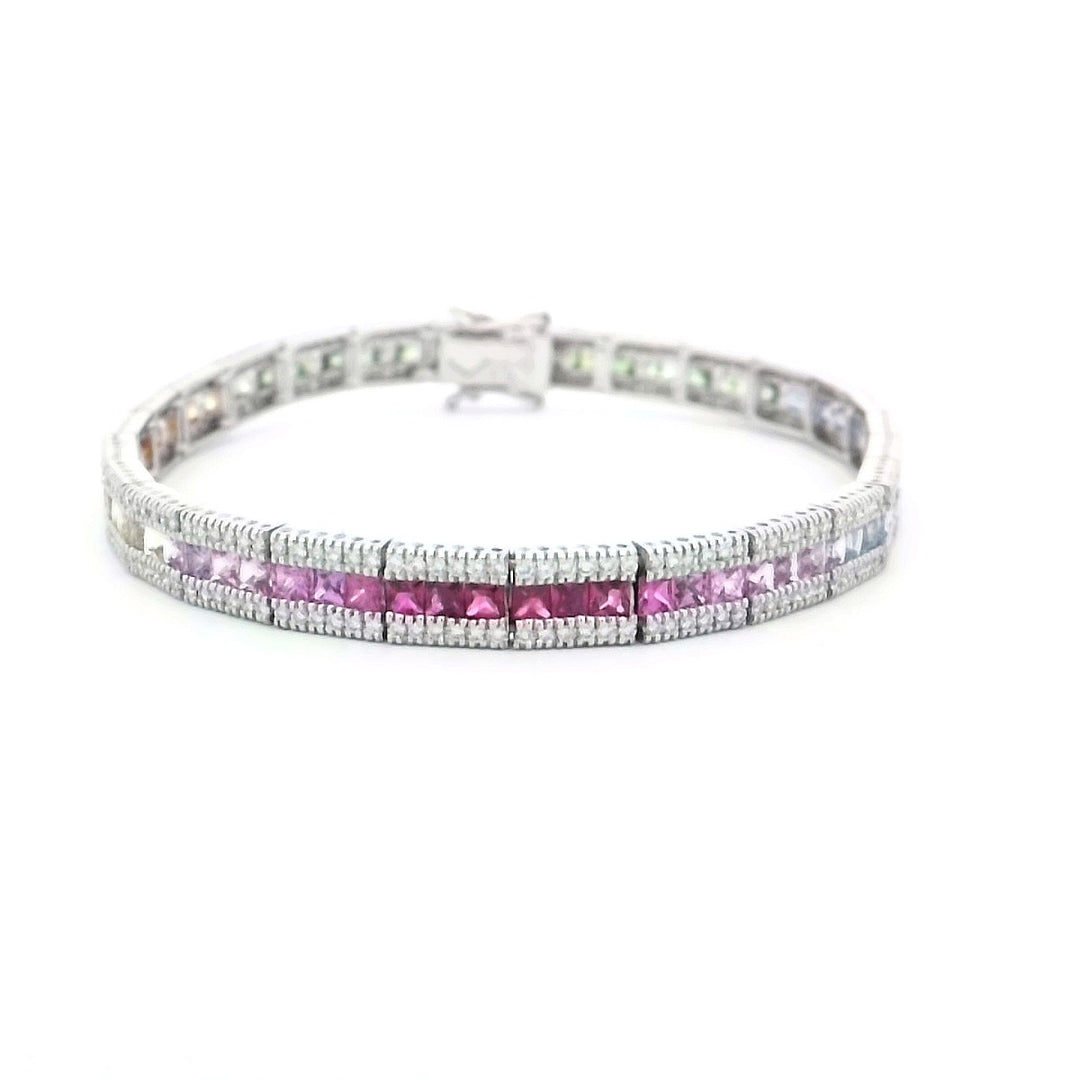 14kt White Gold Rainbow Sapphire & Diamond Bracelet
