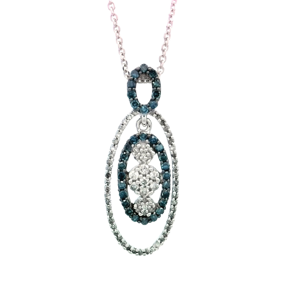 14kt White Gold Blue & White Diamond Cluster Pendant