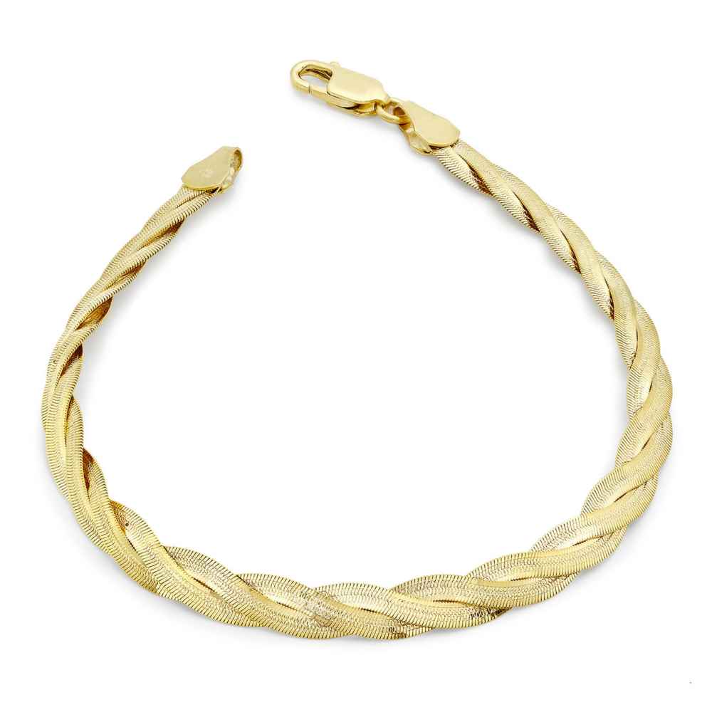 14K Gold Braided Herringbone Luxury Bracelet, 7.5