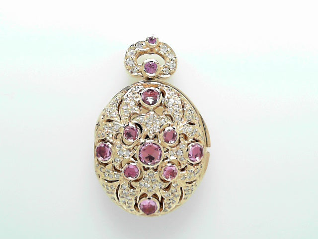 18K Pink Gold Pink Sapphire Diamond Locket Pendant