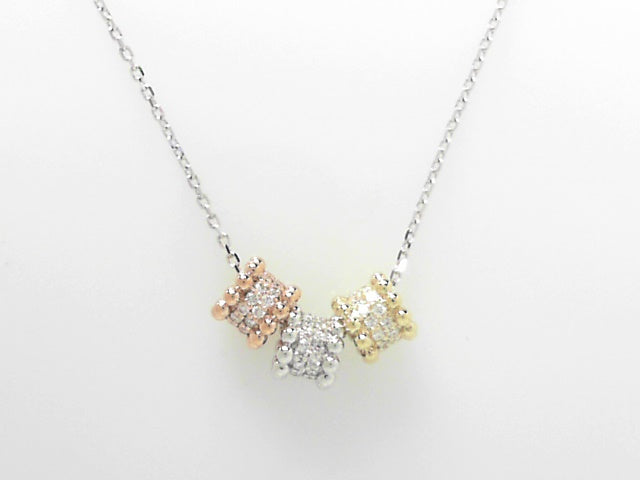 14kt Tri-Color Diamond Barrel Necklace, 17