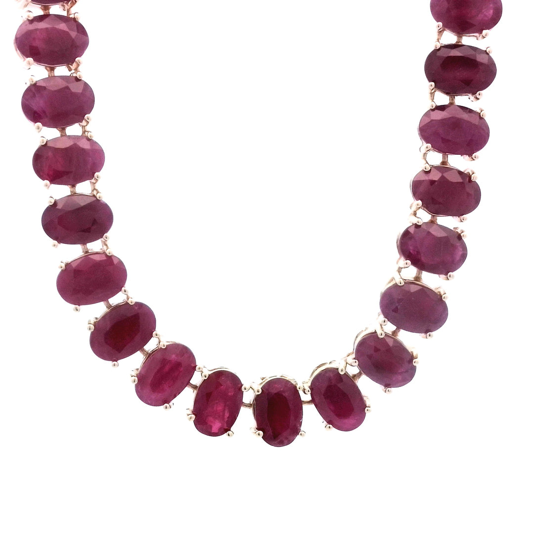 14K Rose Gold 55ct Ruby Tennis Necklace - Luxe Gem Statement
