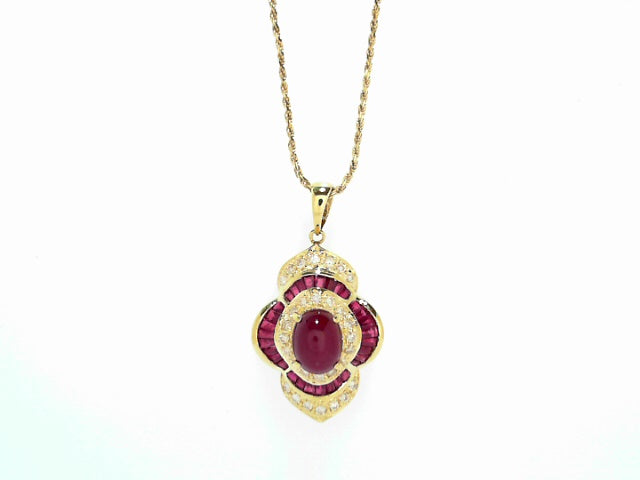 18K Yellow Gold Ruby and Diamond Pendant