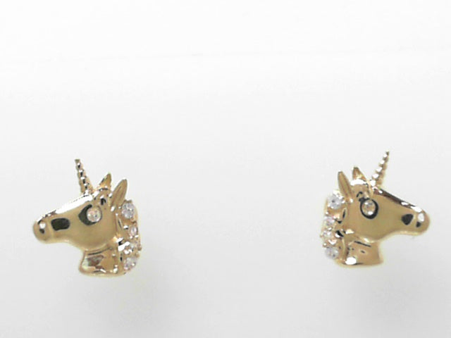 14kt Gold Unicorn CZ Stud Earrings - Magical Charm