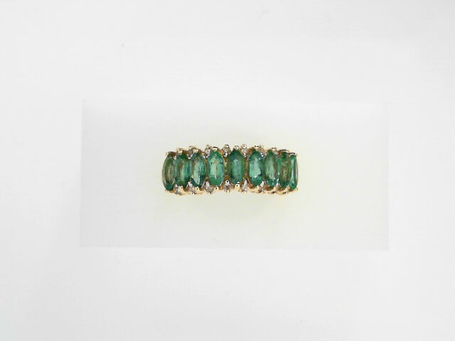 14K Gold Emerald Cut Emerald Diamond Cocktail Ring