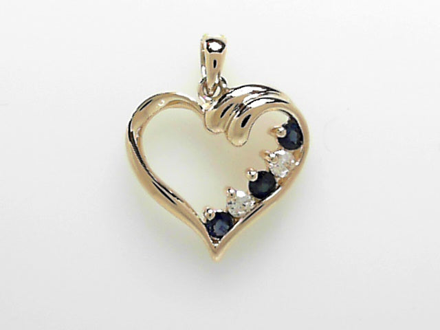 14kt Gold Diamond Blue Sapphire Heart Pendant Necklace