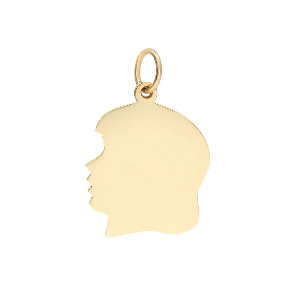 14K Gold Girl Stamped Head Delicate Pendant Charm