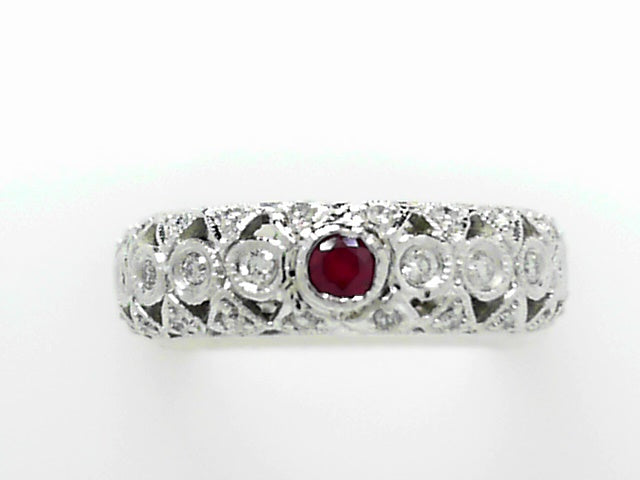 14K Gold Ruby Diamond Accent Band for Women