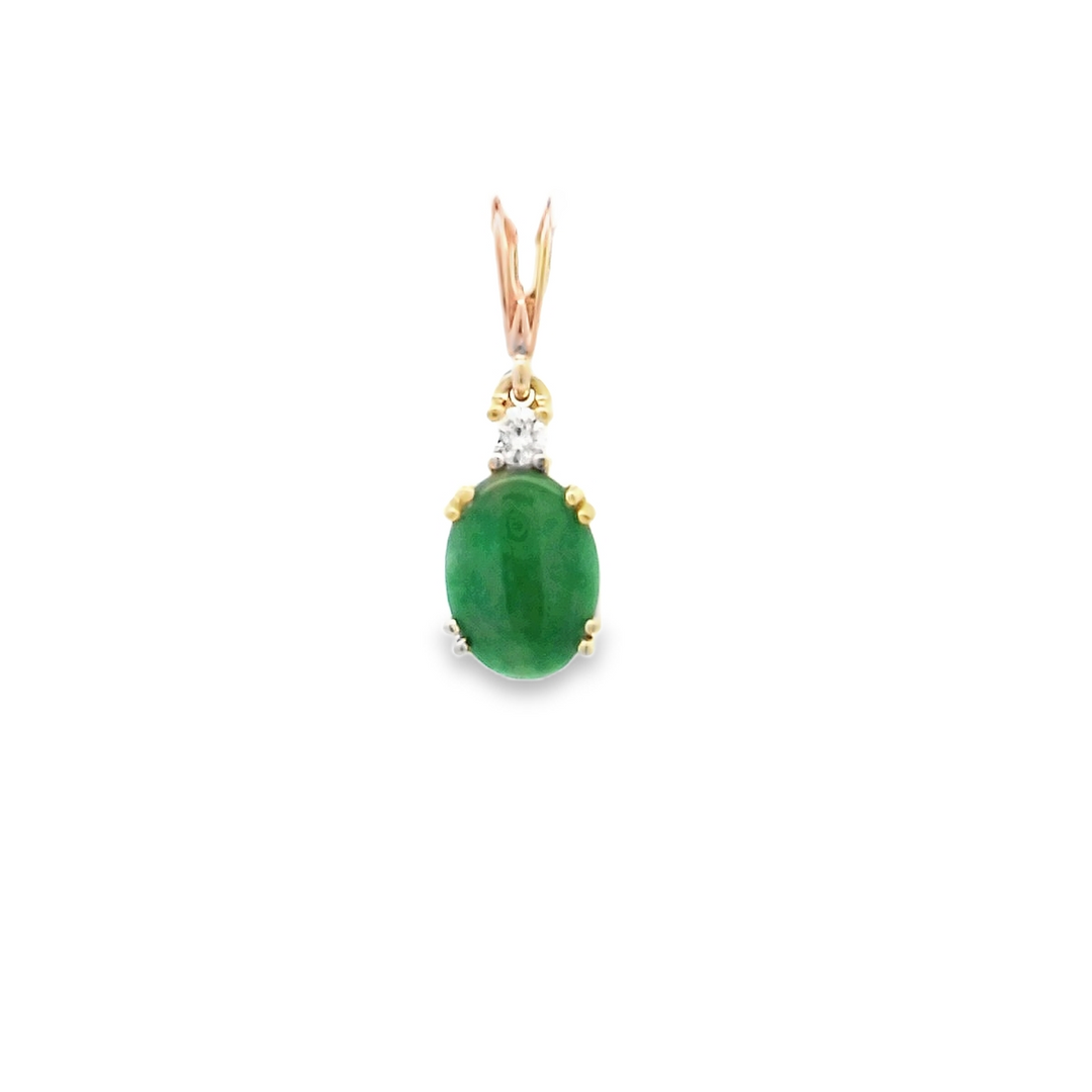 14kt Yellow Gold Jade Diamond Accent Pendant Necklace