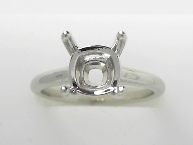 14K White Gold Cushion Solitaire Diamond Ring, Size 6.75