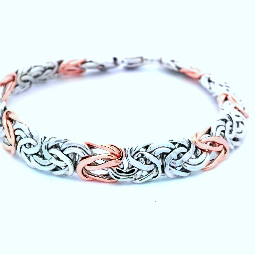 18K Rose & White Gold Byzantine Link Bracelet