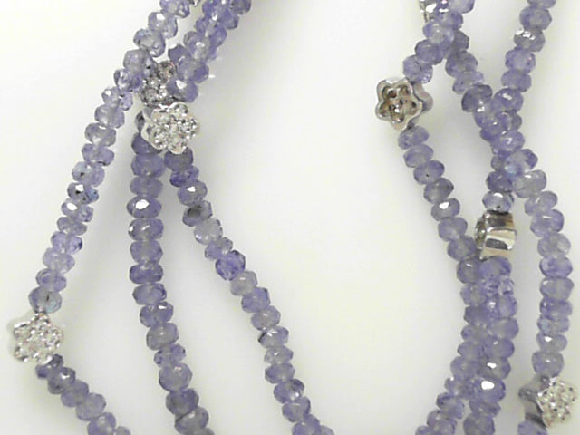14K White Gold Tanzanite Diamond Beaded Necklace
