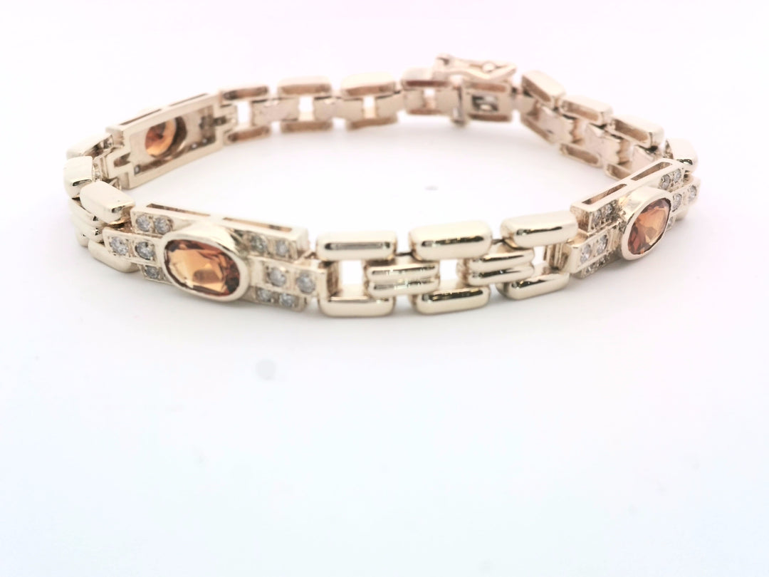 14K Yellow Gold Citrine Diamond Oval Link Bracelet