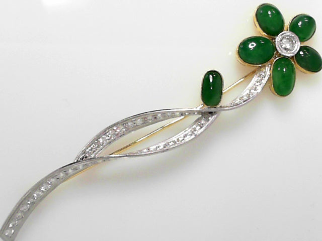 18K Gold Jade Diamond Halo Pin with 1.40ctw Diamonds