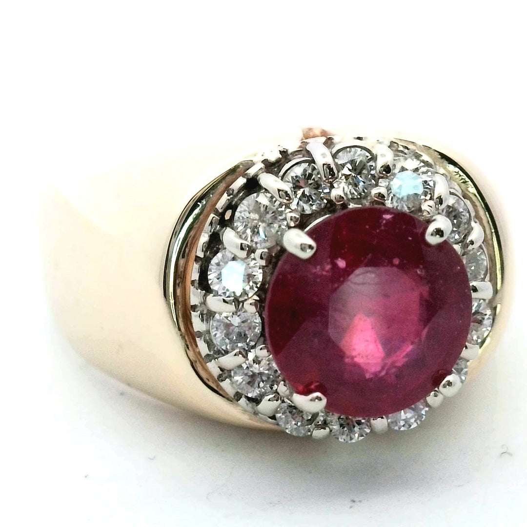 14K Yellow Gold Ruby Diamond Cluster Ring for Men