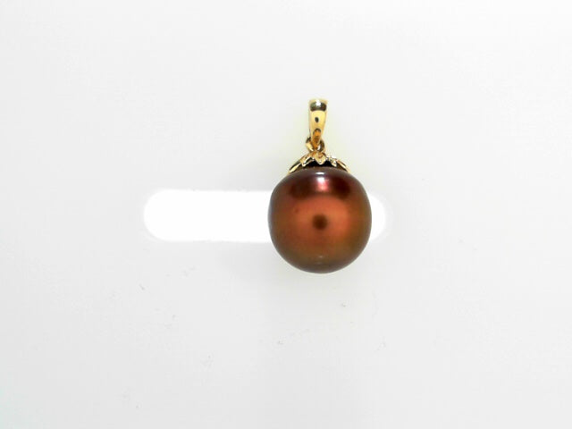 14K Gold 12mm Chocolate Pearl Pendant Necklace