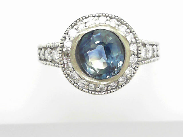 14K Gold Blue Sapphire Diamond Pendant Necklace
