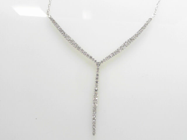 14K White Gold .74ct Diamond Chevron Drop Necklace