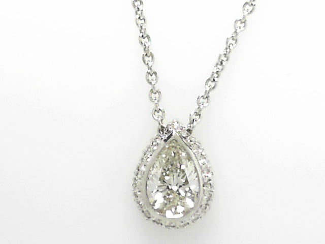 18K White Gold Pear 1.10ct VS1 J-K Diamond Pendant Necklace