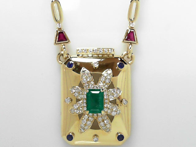 18K White Gold Emerald Cut Multi-Gem Luxury Necklace