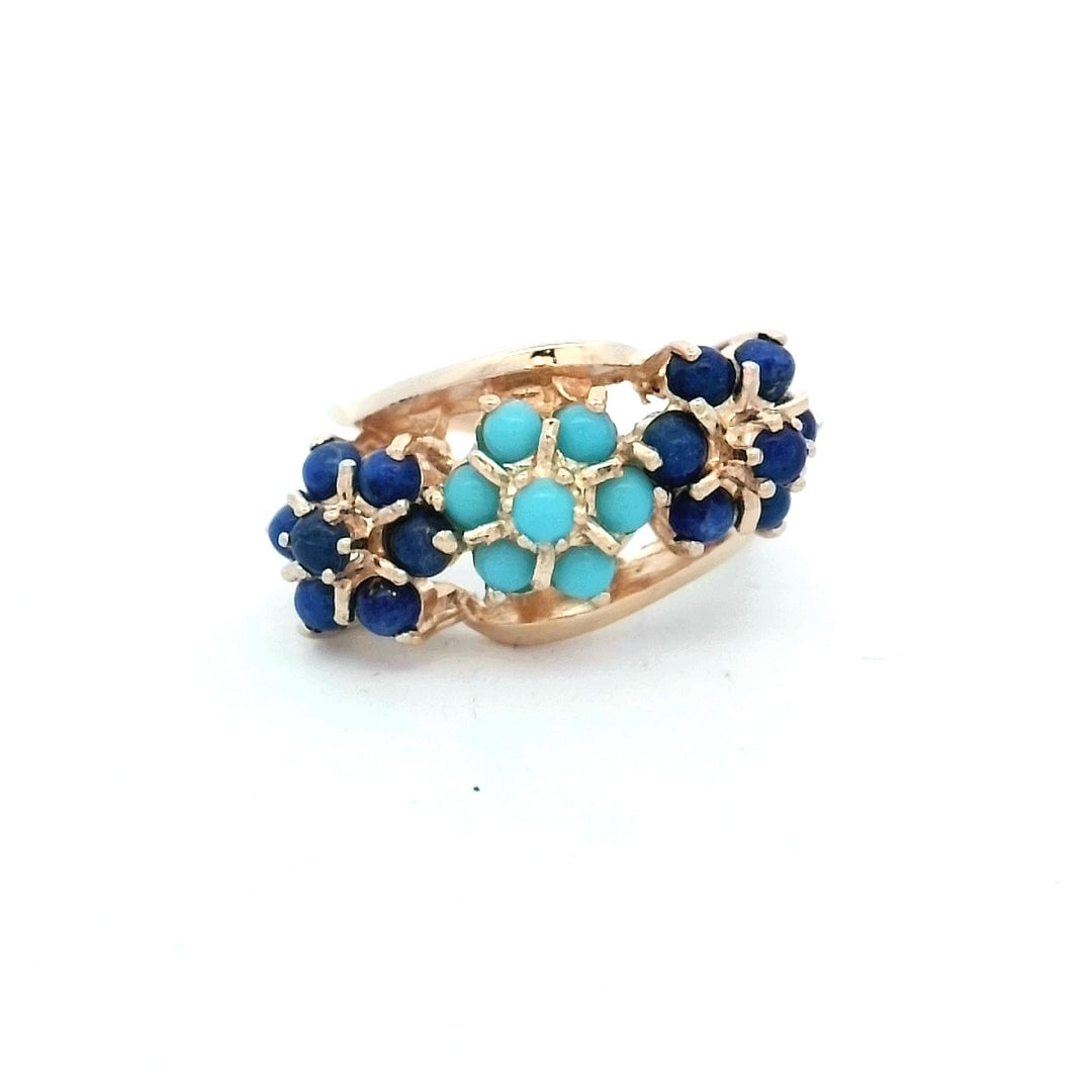 Vintage 14K Yellow Gold Lapis Turquoise Cluster Ring
