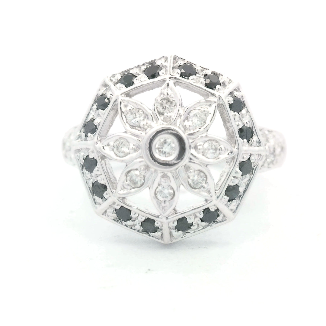 14K White Gold Black & White Diamond Cluster Ring