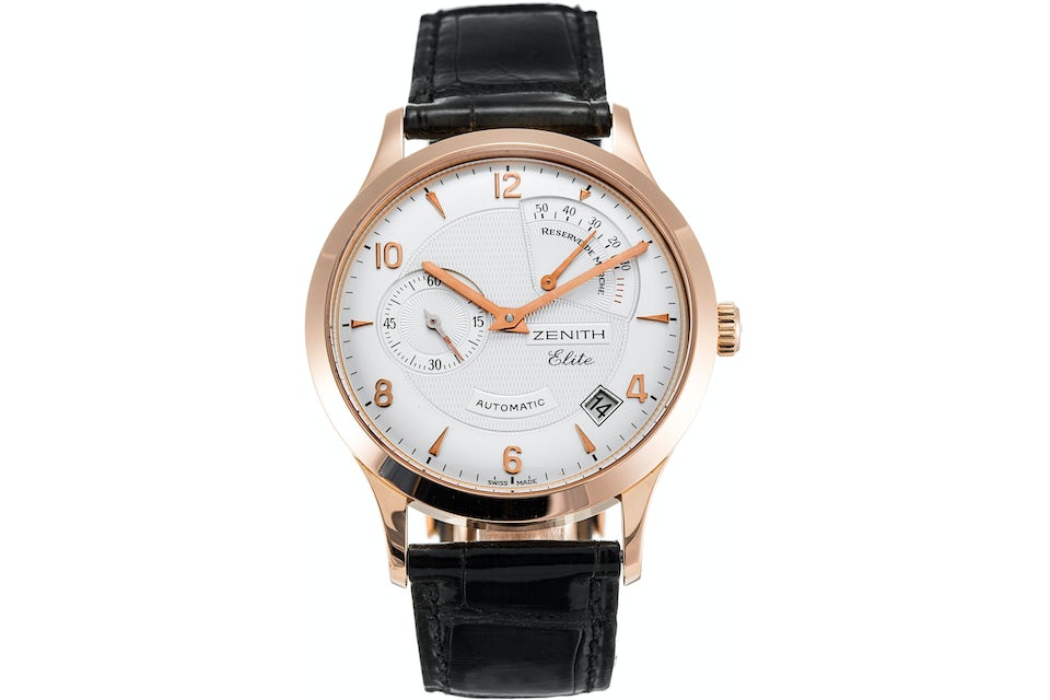 18K Rose Gold Zenith Elite Reserve 37mm Luxury Watch