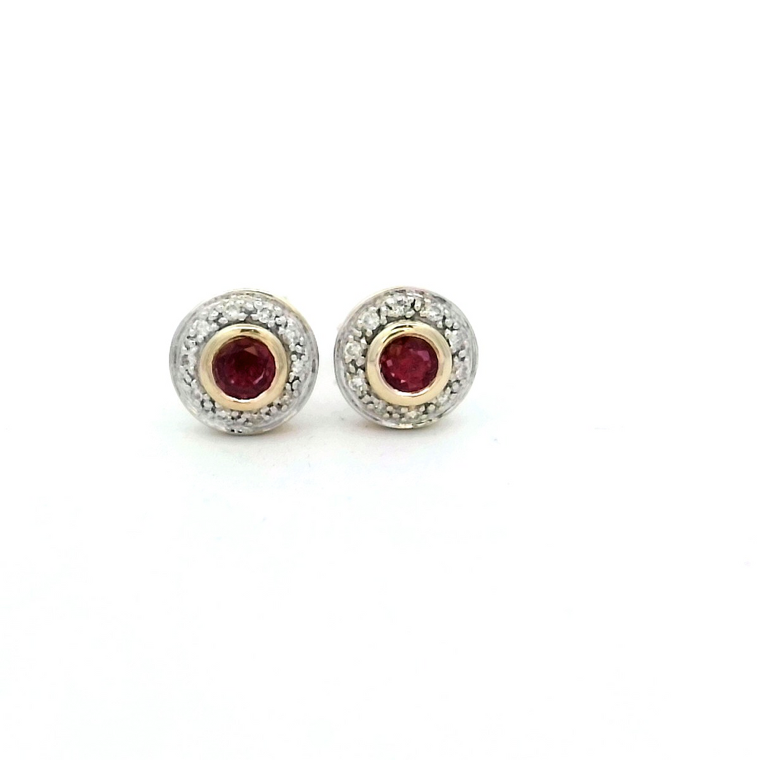 14kt Yellow Gold Ruby & Diamond Accent Stud Earrings