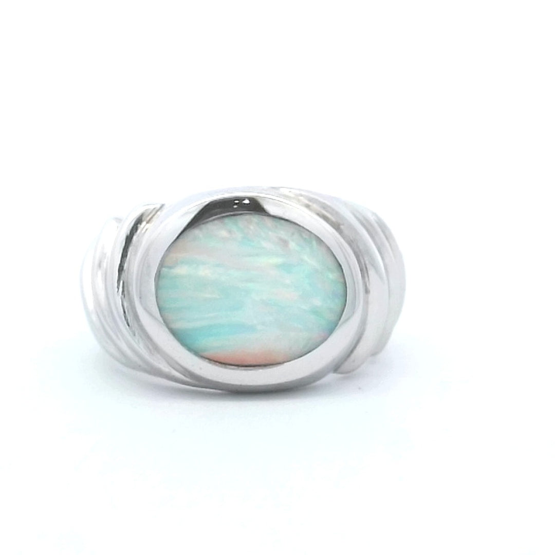 14K White Gold Opal Men's Statement Ring