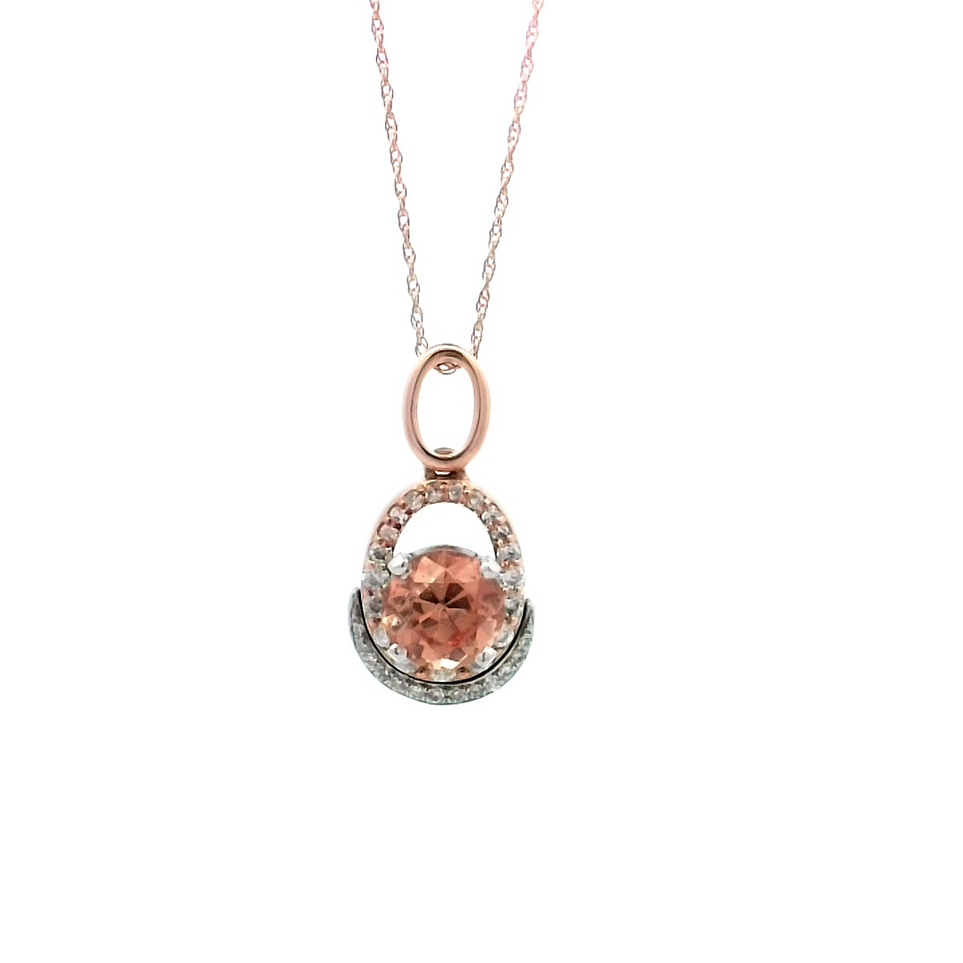 14kt Rose Gold Morganite Diamond Pendant Necklace