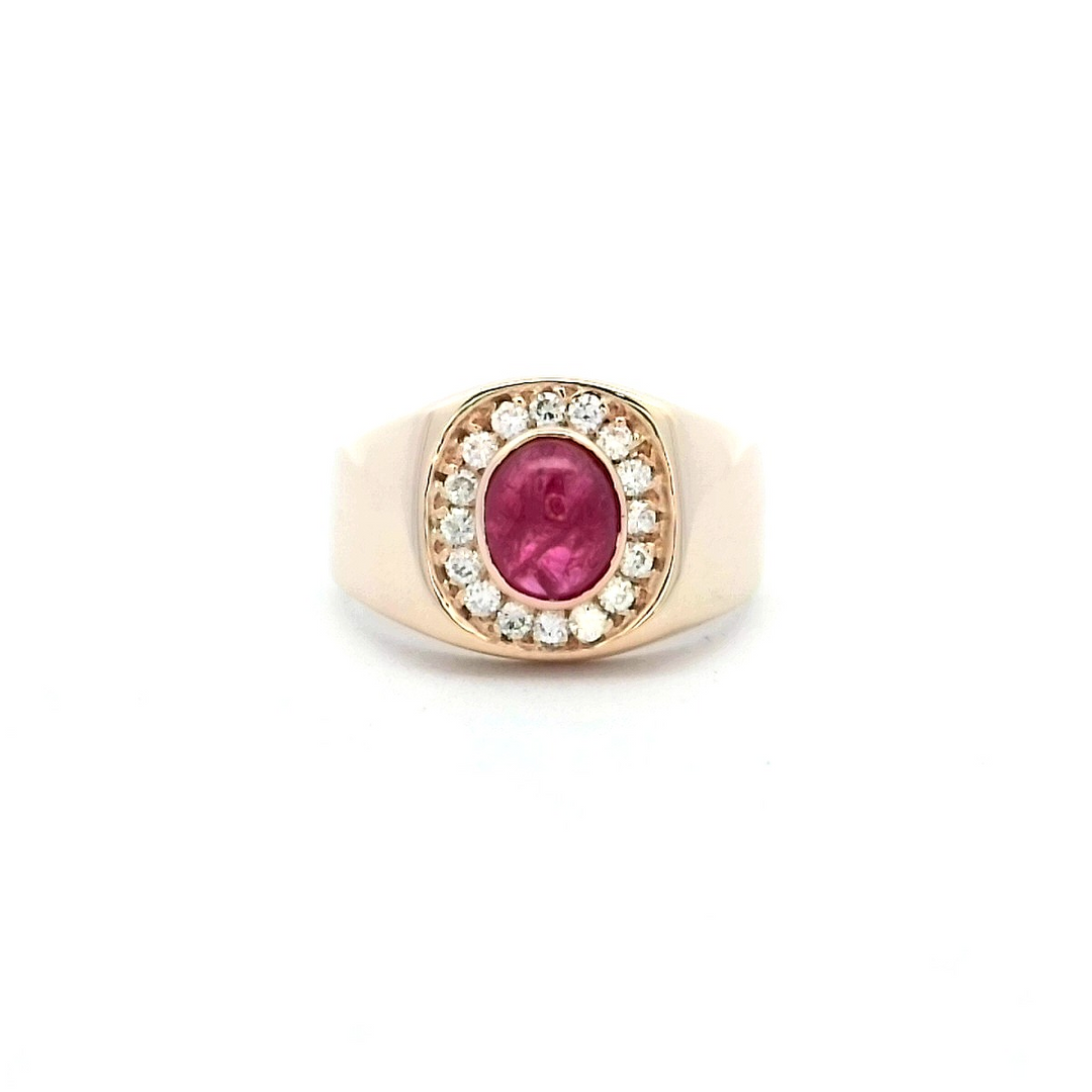 14kt Yellow Gold Ruby Cabochon Men's Diamond Ring