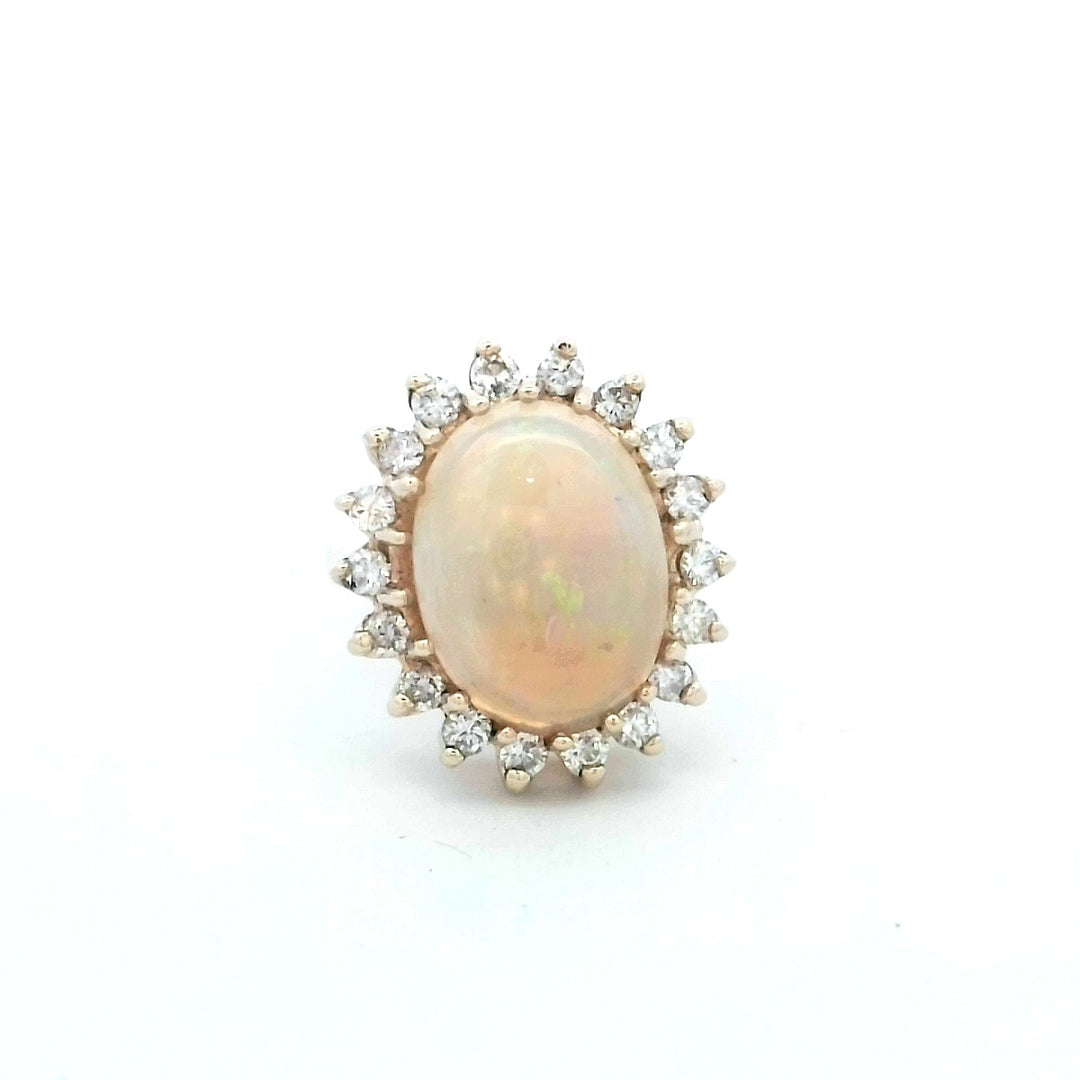 14kt Yellow Gold Opal Diamond Vintage Halo Ring