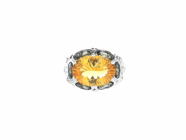 Artisan Silver Ring with Citrine and Smokey Quartz Gemstones