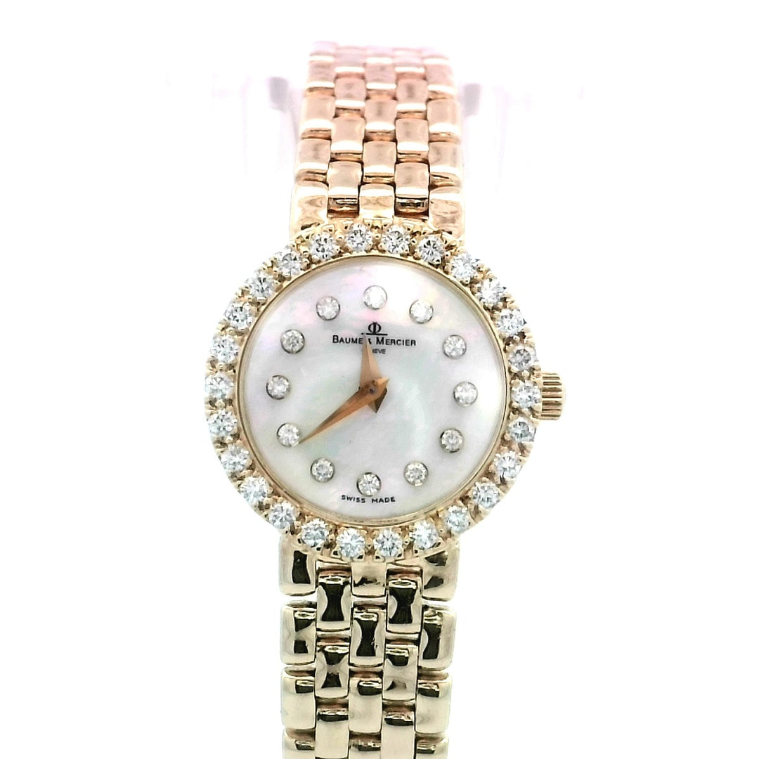 14K Yellow Gold Mother of Pearl Diamond Luxury Watch