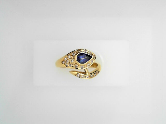 18K Gold Blue Sapphire Diamond Halo Luxury Ring