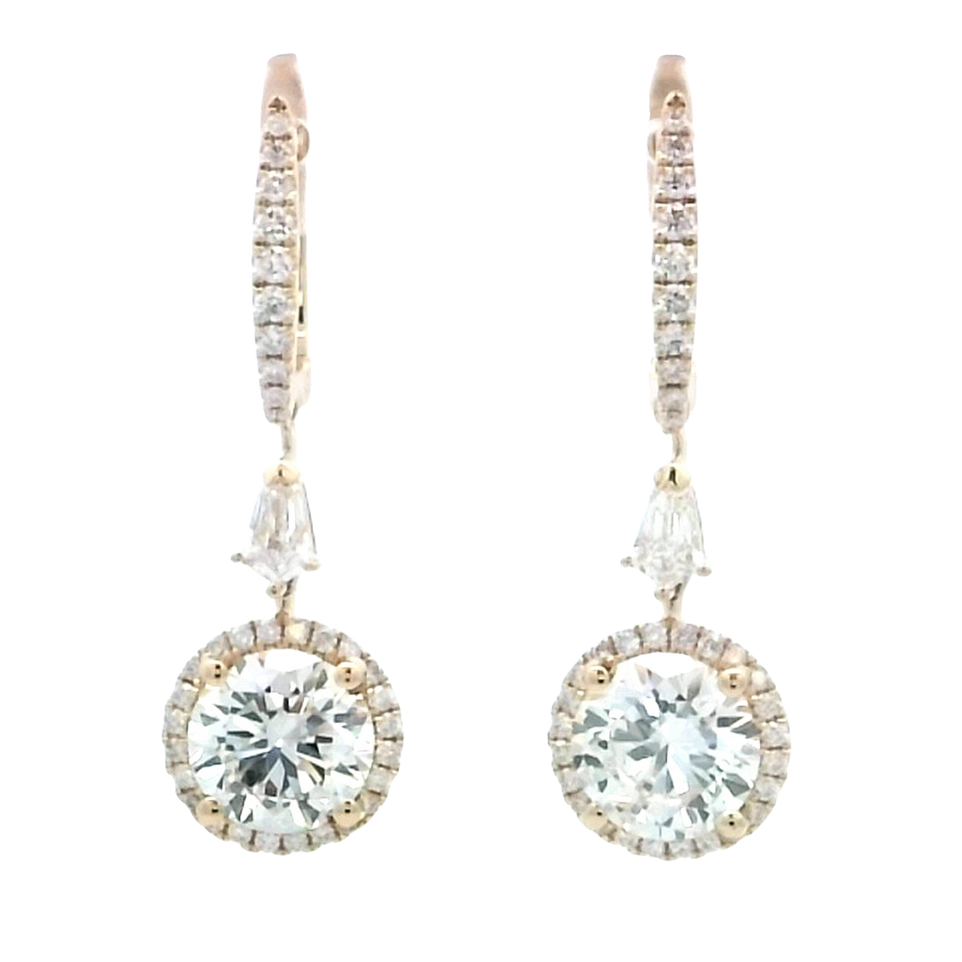 18K Gold 4.05ct Diamond Drop Earrings with Natural Accents
