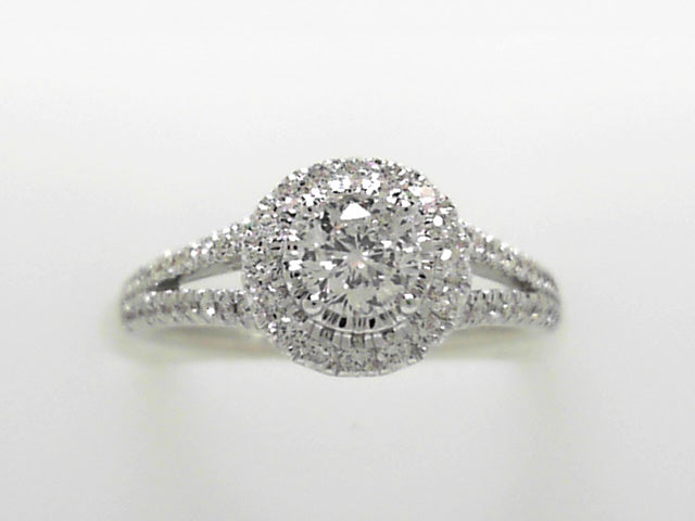 14K Gold Round Diamond Halo Engagement Ring
