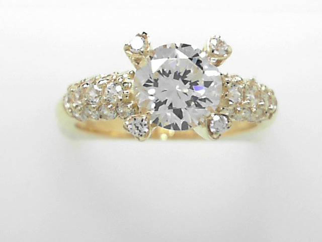 Classic 14K Gold Round Cubic Zirconia Solitaire Ring