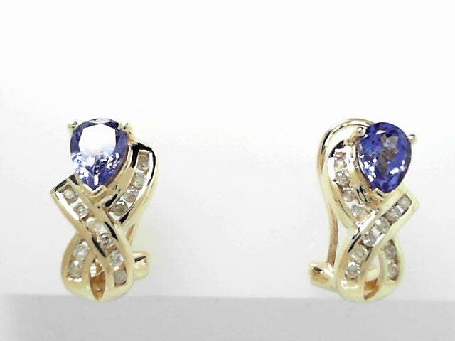 14K Gold Tanzanite Diamond Accent Stud Earrings