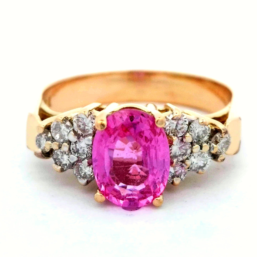 18K Rose Gold Pink Sapphire Diamond Cluster Ring Sz 7.5