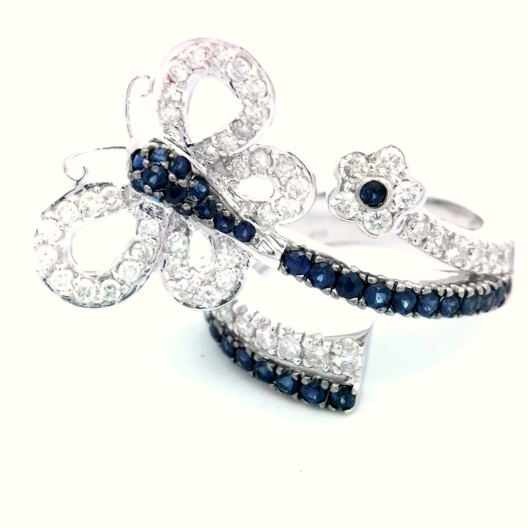 18K White Gold Sapphire Diamond Butterfly Ring