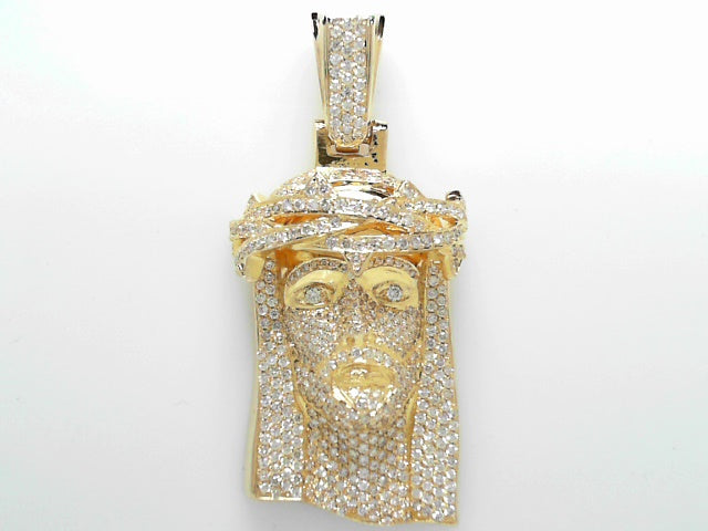 14K Gold Diamond Jesus Head Pendant Spiritual Charm