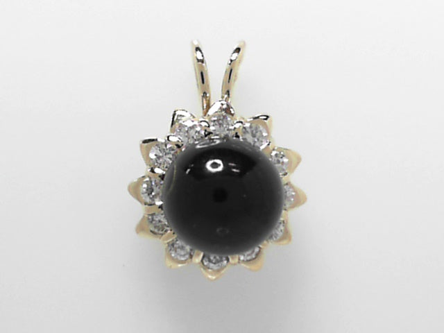 14K Gold Black Coral Diamond Pendant Necklace