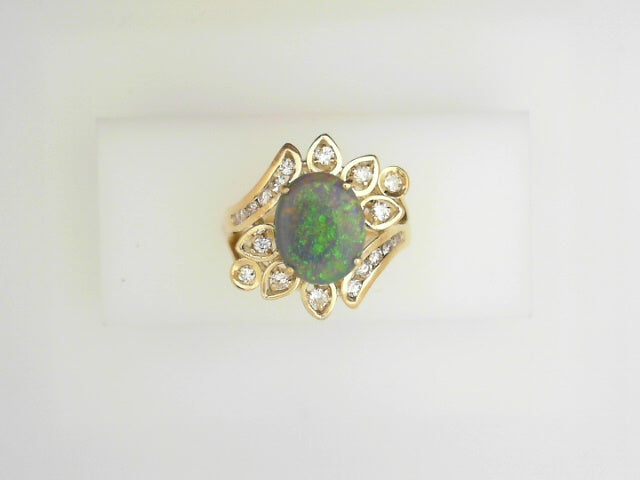 18kt Gold Black Opal Diamond Accent Women's Ring