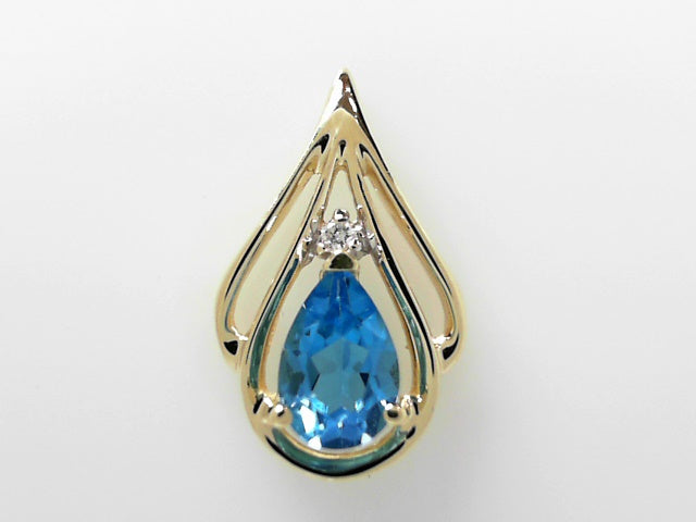 14K Gold Swiss Blue Topaz Diamond Accent Pendant