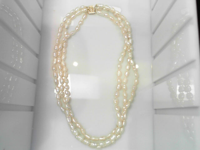 14kt Gold Fresh Water Pearl Triple Strand Layered Necklace