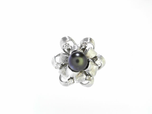14K Gold Vintage Tahitian Pearl Diamond Accent Ring