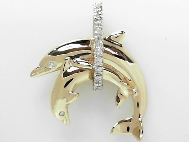 14K Gold Diamond Dolphin Pendant Charm Necklace