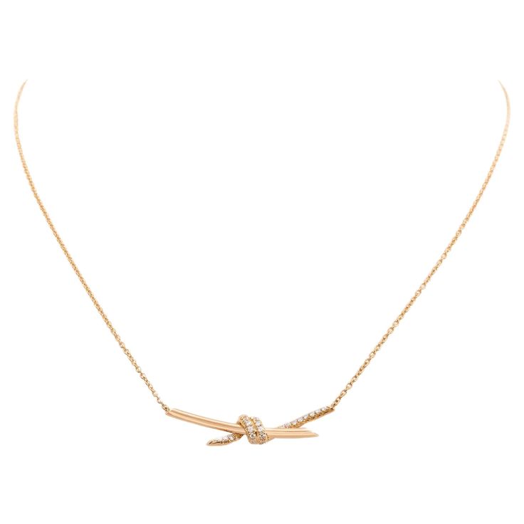 18kt Yellow Gold Tiffany Knot Diamond Pendant Necklace