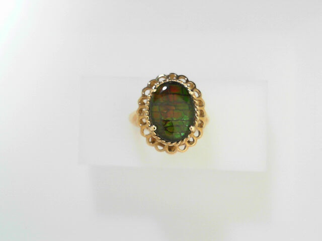 Rare Canadian Ammolite 14kt Gold Statement Ring